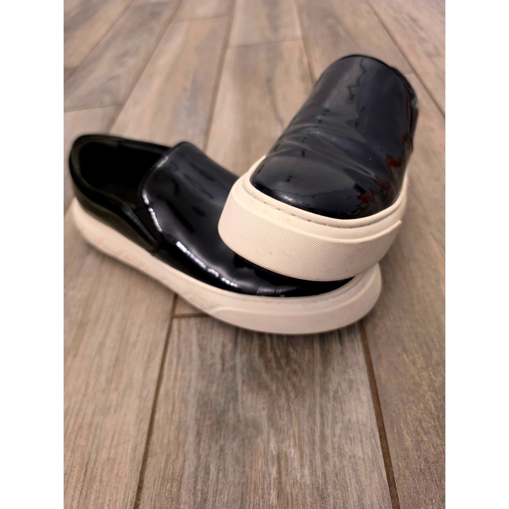Tory Burch Black Patent Leather Slip On Platform Sneakers Logo Midsole